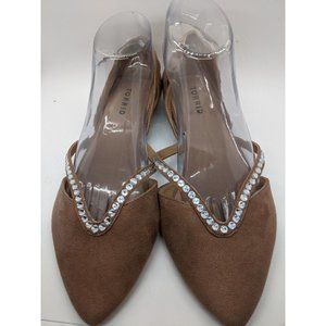 Torrid Pointed Toe Flats Nude Suede Rhinestones Shoes Womens Size 9.5 WW Tan